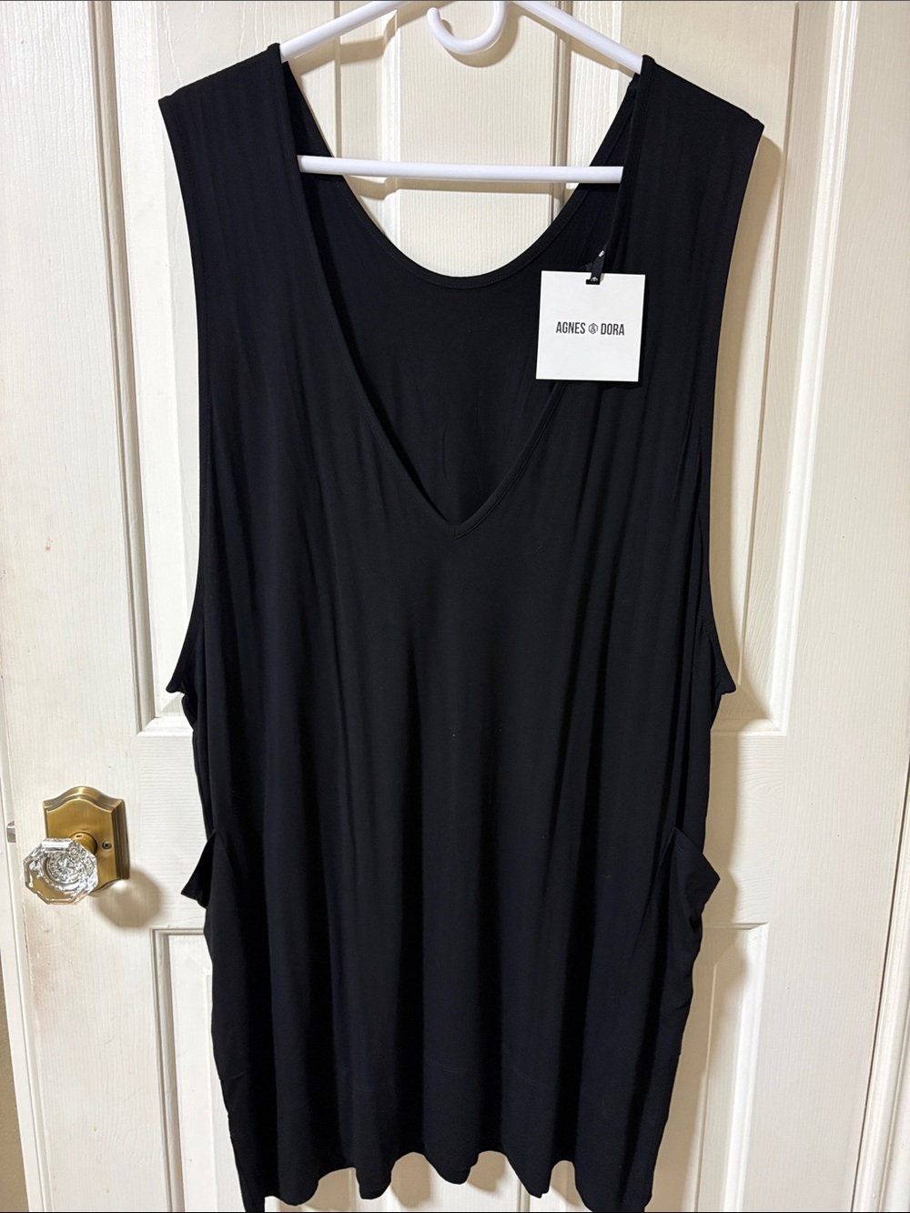 Agnes & Dora Black V-Neck Sleeveless Jumper Tank Dress with Side Pockets